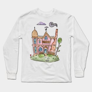 Pastel Queen Anne Victorian House in Watercolor Long Sleeve T-Shirt